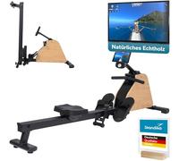 Skandika Rameur pliable domestique Treliv P6 - Cadre en fer - Bluetooth | bois véritable - Frein magnétique - 16 niveaux - 20 programmes