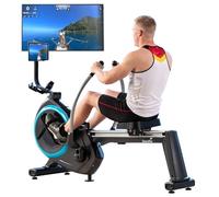 Skandika Rameur Pliable Nordlys, 16 Niveaux de Résistance, 21 Programmes, Bras pivotants, Frein Magnétique, Masse d'inertie 9kg, Rameur Musculation, Écran LCD, Support Tablette, Kinomap, Max 120KG