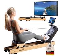 Skandika Rameur Rovek | Rameur d'appartement magnétique, rameur connecté en Bois à 32 Niveaux, inertie 6 kg, Compatible avec l'application Kinomap, jusqu'à 195 cm | Appareil de Fitness