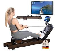 Skandika Rameur Rovek | Rameur d'appartement magnétique, rameur connecté en Bois à 32 Niveaux, inertie 6 kg, Compatible avec l'application Kinomap, jusqu'à 195 cm | Appareil de Fitness (Marron foncé)