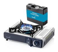 Skandika Réchaud à gaz Brann | 1 feu, réchaud de camping robuste portable pour cartouches de gaz MSF-1A 227 g, acier inoxydable, puissance réglable, allumage PIEZO, mallette plastique | Camping Grill