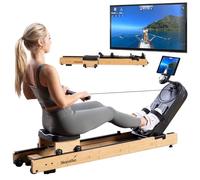 Skandika Rovek Rameur en bois pour la maison, résistance magnétique avec 32 niveaux, système de masse d'inertie de 6 kg, compatible avec application Kinomap, jusqu'à 195 cm