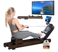 Skandika Rovek Rameur en bois pour la maison, résistance magnétique avec 32 niveaux, système de masse d'inertie de 6 kg, compatible avec application Kinomap, jusqu'à 195 cm
