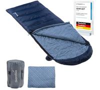 Skandika Sac de Couchage Couverture Dundee | Coton/Flanelle, Haute qualité, jumelable, 3 Saisons, jusqu'à -20°C, 220 x 80 cm | Camping Outdoor randonnée (Indigo avec Coussin/Zip à Gauche)
