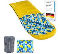 Skandika Sac de Couchage Couverture Dundee | Coton/Flanelle, Haute qualité, jumelable, 3 Saisons, jusqu'à -20°C, 220 x 80 cm | Camping Outdoor randonnée (Jaune avec Coussin/Zip à Gauche)