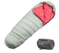 Skandika Sac de Couchage Gjora | Sac de Couchage Momie pour Junior/Adulte/Enfant, 3-4 Saisons, Nylon Ripstop, Compact, Sac de Rangement | Extérieur, Camping, randonnée, Hiver (Junior | Vert-Rouge)