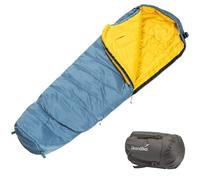 Skandika Sac de Couchage Gjora | Sac de Couchage Momie pour Junior/Adulte/Enfant, 3-4 Saisons, Nylon Ripstop, Compact, Sac de Rangement | Extérieur, Camping, randonnée, Hiver (Junior | Bleu-Jaune)