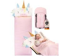 Skandika Sac de couchage pour enfants Soti | Sac de couchage de camping pour enfants jusqu'à 150 cm, design coloré Renard/Licorne/Dino/Lion, avec coton, lavable en machine | Sacs de couchage pour