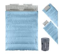 Skandika Sac de Couchage rectangulaire Iceland Double | Sac de Couchage Adulte 2 Places, 3 Saisons, avec/sans Flanelle, utilisable comme Sac de Couchage Individuel (Bleu Clair)