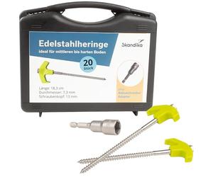 Skandika Sardines de Tente en Acier | Lot de 20 piquets Acier pour sols durs, avec Filetage, résistants, Adaptateur pour visseuse sans Fil, ancrage | Accessoires de Camping, tentes (Acier Inoxydable)