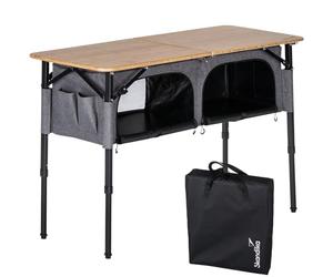 Skandika Table de Camping avec Armoire Tolja | Table Pliante Bambou avec Placard, réglable en Hauteur, Pliable, Armoire de Camping avec étagères, Sac de Transport | Meubles de Camping, Jardin, Balcon