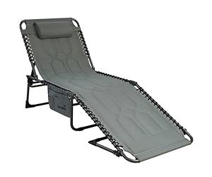 Skandika Torget - Chaise Longue - Bain de Soleil - Transat de Relaxation - 190 x 60 x 30 cm - Max150 kg, avec Appui-tête, Poche de Rangement, Dossier inclinable, Pliable, pour Jardin (Gris)