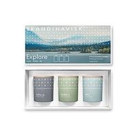 Skandinavisk EXPLORE Coffret cadeau de 3 mini bougies parfumées Fjäll, FJORD et ØY "Île" Formule végétalienne 3 x 65 g.