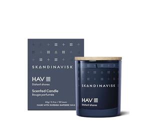 Skandinavisk HAV 'Mer' Mini Bougie Parfumée. Notes parfumées: Légère Brume de Sel, Algues Marines, Fleur d’Aubépine et Églantier. 65 g.