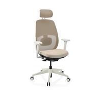 Chaise de bureau ergonomique Skandis Pro avec appui-tête beige / piètement blanc