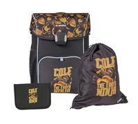 SKANDO BAGS Lego Ninjago - Cartable léger avec espace pour livres, boîte à déjeuner et bouteille. Avec poches en filet/avant, séparateur de poids et dos ergonomique, Cole, doré, 38 cm x 30 cm x 17 cm