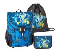 SKANDO BAGS Lego® Ninjago® Easy Ensemble Cartable 3 pièces pour garçon avec Sac de Gym, Trousse (avec Tous Les ustensiles d'écriture nécessaires) Léger et Grand Confort, Noir, Moderne