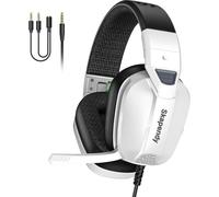 Skapendy VK80 Casque de jeu pour Xbox, Ps5, PC, Ps4, Switch, casque Gamer annulation du bruit, son aérien 3D, casque avec microphone, blanc