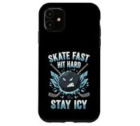 Skate Fast Hit Hard Stay Icy Angry Hockey Puck Art Coque pour iPhone 11