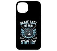 Skate Fast Hit Hard Stay Icy Angry Hockey Puck Art Coque pour iPhone 13