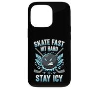 Skate Fast Hit Hard Stay Icy Angry Hockey Puck Art Coque pour iPhone 13 Pro