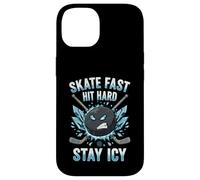 Skate Fast Hit Hard Stay Icy Angry Hockey Puck Art Coque pour iPhone 14