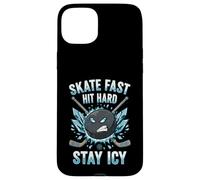 Skate Fast Hit Hard Stay Icy Angry Hockey Puck Art Coque pour iPhone 15 Plus
