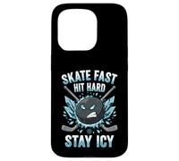Skate Fast Hit Hard Stay Icy Angry Hockey Puck Art Coque pour iPhone 15 Pro
