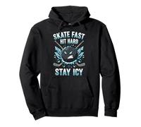 Skate Fast Hit Hard Stay Icy Angry Hockey Puck Art Sweat à Capuche