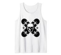 Skate Skater Tattoo Style Skull on Skateboard Skater Débardeur