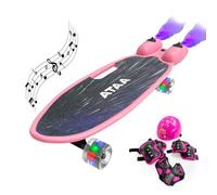 Skateboard avec LED et fumée ATAA Misil - Rose -Skate pour Enfant avec lumières dans Les Roues, LED et nébuliseur arrière, Fonction Bluetooth Casque et Set de Protections Inclus