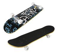 Skateboard complet de 78,7 cm, 7 couches de bois d'érable, longboards pré-assemblés avec roulement ABEC-7 pour adolescents et adultes (lettre graffiti)