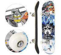 Skateboard Complet pour Enfants, Adolescents et Adultes, débutants, Double Kick Maple Deck Concave Cruiser Skateboard avec Outil en T,79 * 19.5 * 9.5cm (Motif tête de Mort)