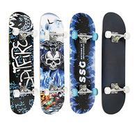 Skateboard Complet pour Enfants, Adolescents et Adultes, débutants, Double Kick Maple Deck Concave Cruiser Skateboard avec Outil en T,79 * 19.5 * 9.5cm (Motif tête de Mort)