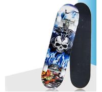 Skateboard Complet Roulement ABEC-7 avec Roues PU - 7 Couches en Bois d'Erable (Crâne Motif)