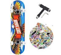 Skateboard complet Tony Hawk professionnel série débutant 8.0" avec outil polyvalent + 50 autocollants (wingspan + sticks + outil, 8.0)