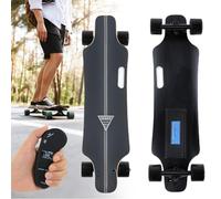 Skateboard Électrique Longboard avec Télécommande LCD Améliorée, 4 Vitesses, Vitesse Maximale 15-30 Km/H, Affichage Double Puissance/Vitesse Endurance(dualdrive) 22km