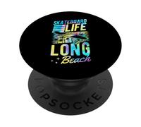 Skateboard Life Long Beach California Retro Sunset Skater PopSockets PopGrip Adhésif