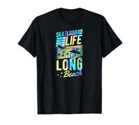 Skateboard Life Long Beach California Retro Sunset Skater T-Shirt