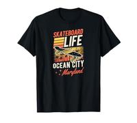 Skateboard Life Ocean City Maryland Retro Sunset Skater T-Shirt