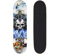 Skateboard pour Débutants 31 Pouces, Planche à roulettes, 7 Couches de Bois D'érable, Skateboard avec Roulement ABEC-7 pour Ado Adultes, Complet Skateboard Pré-Assemblé (Crâne)