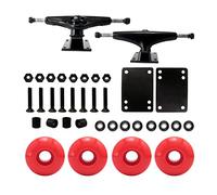 Skateboard Wheels 52mm Complete Set with Bearings, Bolts & 5.0" Trucks - Replacement Parts Kit- Roues Rouges