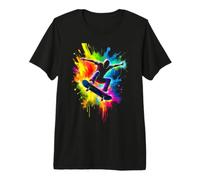 Skateboarder Dynamique en Action colorée T-Shirt Haut de Gamme