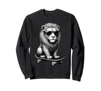 Skateboarder Lion Portant des Lunettes de Soleil Motif Patineur Sweatshirt