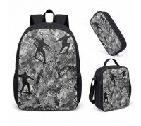 Skateboarding Art Sac à dos de 43,2 cm 3 pièces Style urbain Sac d'école sportif pour garçons et filles Design urbain, 05, L, Minimaliste