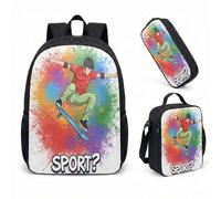 Skateboarding Art Sac à dos de 43,2 cm 3 pièces Style urbain Sac d'école sportif pour garçons et filles Design urbain, 03, L, Minimaliste