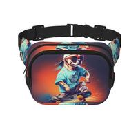 Skateboarding with Dogs Fitness Travel Shoulder Bag Fashion and Casual Waist Bag Square Double Layer Waist Bag Black One Size, Noir/blanc, One Size