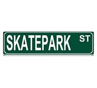 Skatepark St - Plaque en métal amusante - Décoration murale pour chambre à coucher, ferme, maison, bar, garage, grotte d'homme - 10,2 x 40,6 cm
