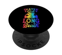 Skater Girl Long Beach California Retro Skateboard PopSockets PopGrip Adhésif