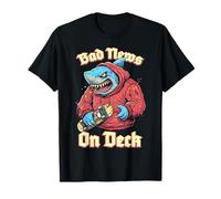 Skater Shark Bad News on Deck Skateboard Amusant T-Shirt